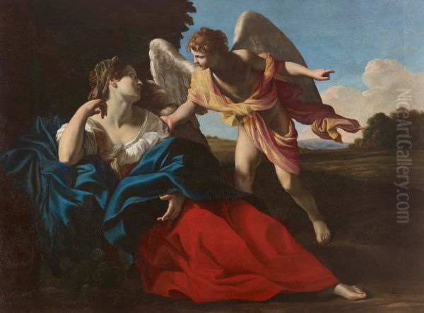Hagar and the angel in the desert Oil Painting by Giovanni Lanfranco