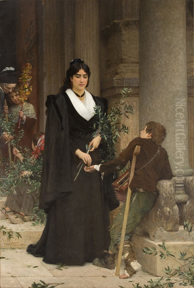 Mireille faisant l'aumone a la sortie de Saint-Trophime Oil Painting by Pierre Auguste Cot