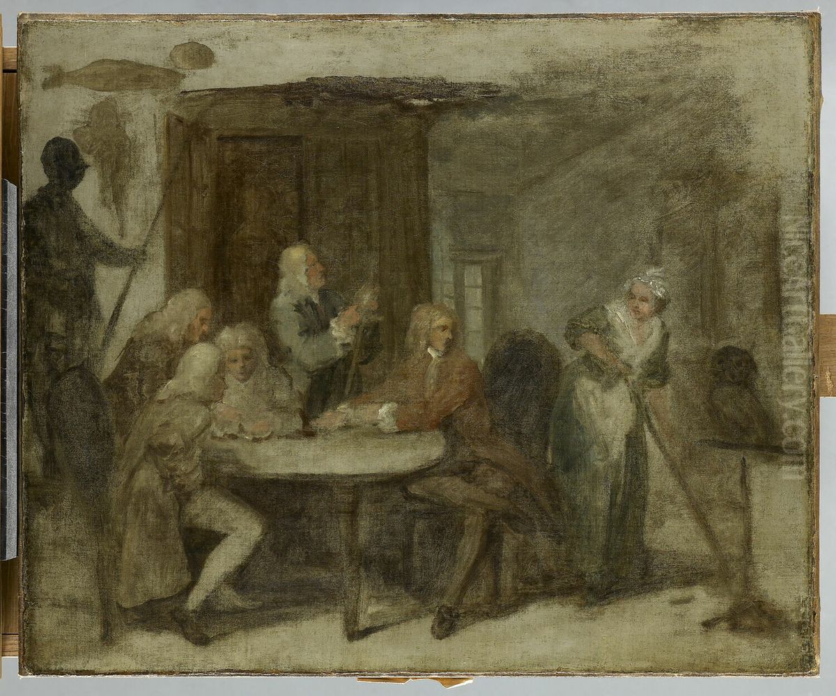 Le Roue a Oxford dit autrefois Debat sur la chiromancie Oil Painting by William Hogarth
