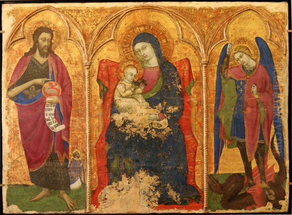 La Vierge et l'Enfant entre saint Jean Baptiste et saint Michel Oil Painting by Barnaba Da Modena
