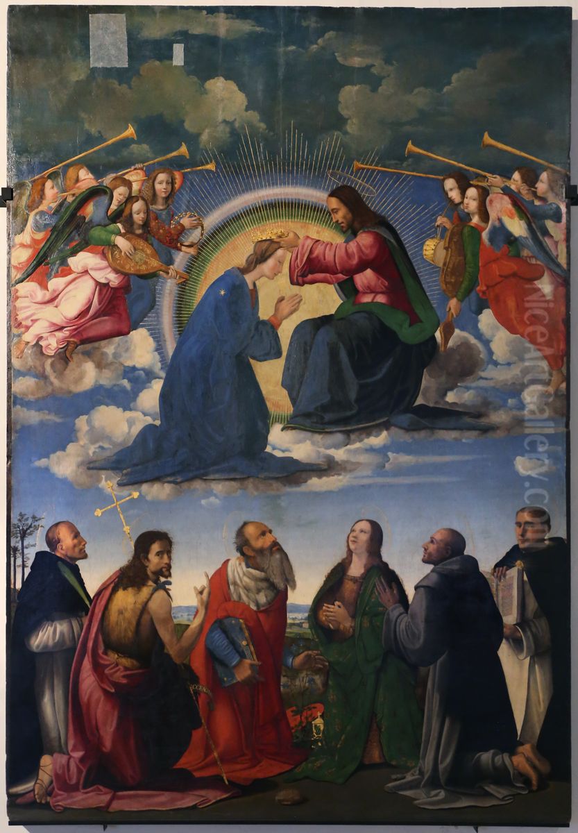 Le Couronnement de la Vierge avec six saints (Pierre martyr, Jean-Baptiste, Jerome, Madeleine, Francois et Thomas d'Acquin) Oil Painting by Ridolfo del Ghirlandaio