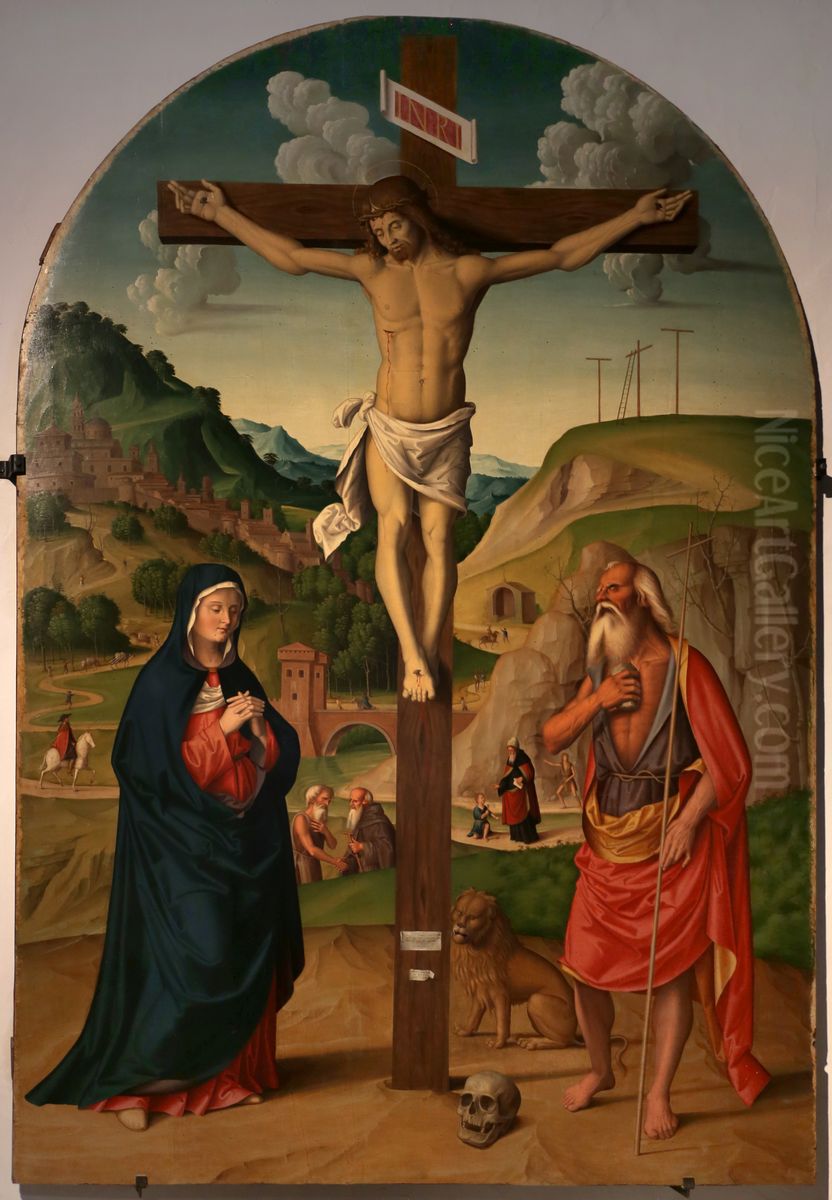 Le Calvaire avec saint Jerome penitent Oil Painting by Marco Palmezzano