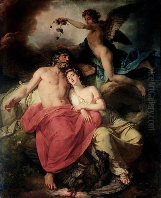 Jupiter Asleep on Mount Ida Oil Painting by Jean-Jacques-Francois Le Barbier