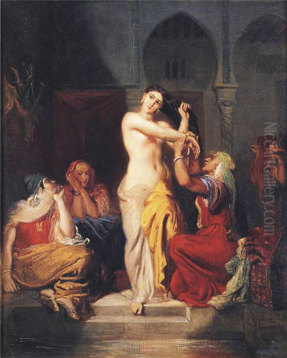 Scene of the harem, Moorish woman in bath Oil Painting by Theodore Chasseriau