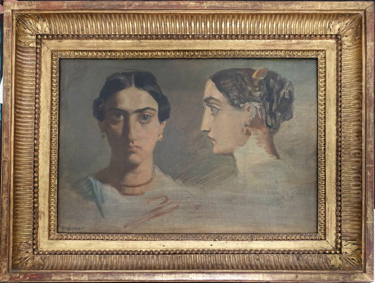 Double etude de tete de femme italienne (face et profil) Oil Painting by Theodore Chasseriau