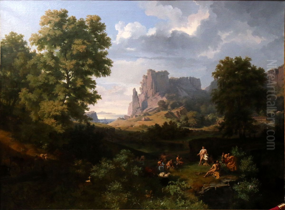 Apollon chasse du ciel, enseigne la musique aux bergers. Oil Painting by Lancelot Theodore Turpin De Crisse