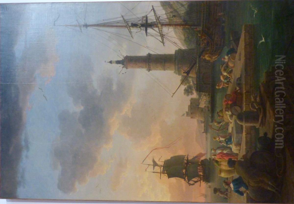 In the Evening at the Sea. The Entrance to the Port. Oil Painting by Joseph Vernet