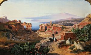Vue de Taormine en Sicile avec l'Etna dans le lointain