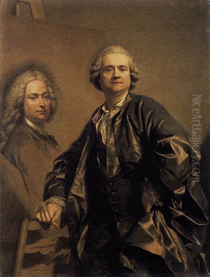Louis Michel Van Loo peignant le portrait de son pere Jean Baptiste Oil Painting by Louis-Michel Van Loo