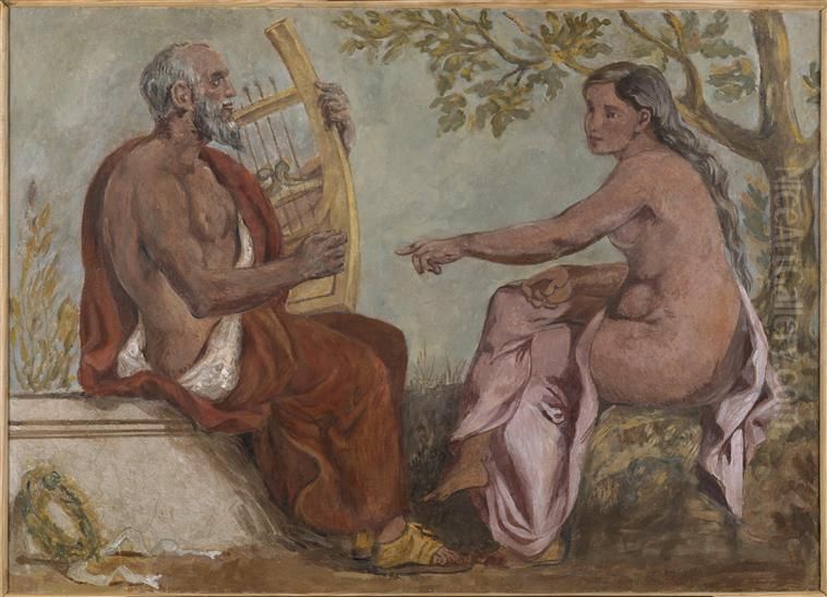 Anacreon et une jeune fille Oil Painting by Eugene Delacroix