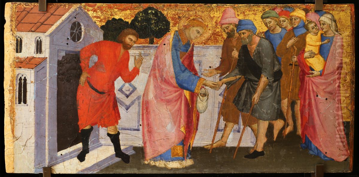 Saint Laurent distribue aux pauvres et aux malades les tresors legues par l'empereur dechu, Philippe le Jeune, a l'Eglise. Oil Painting by Mariotto Di Nardo
