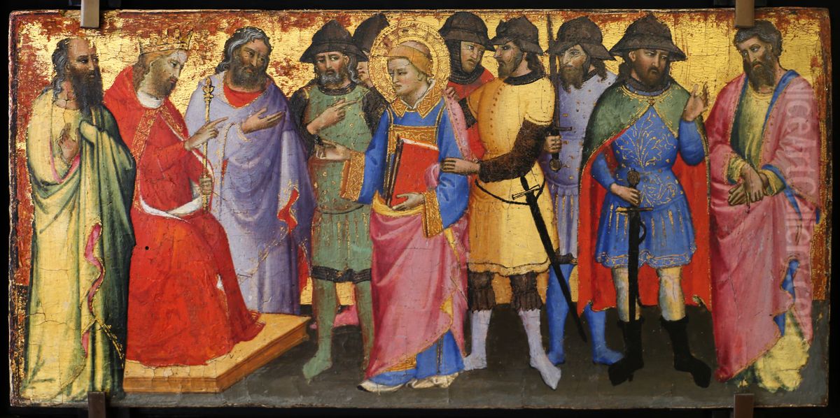 Le nouvel empereur Dece interroge saint Laurent sur les tresors de Philippe et lui donne trois jours pour les trouver. Oil Painting by Mariotto Di Nardo