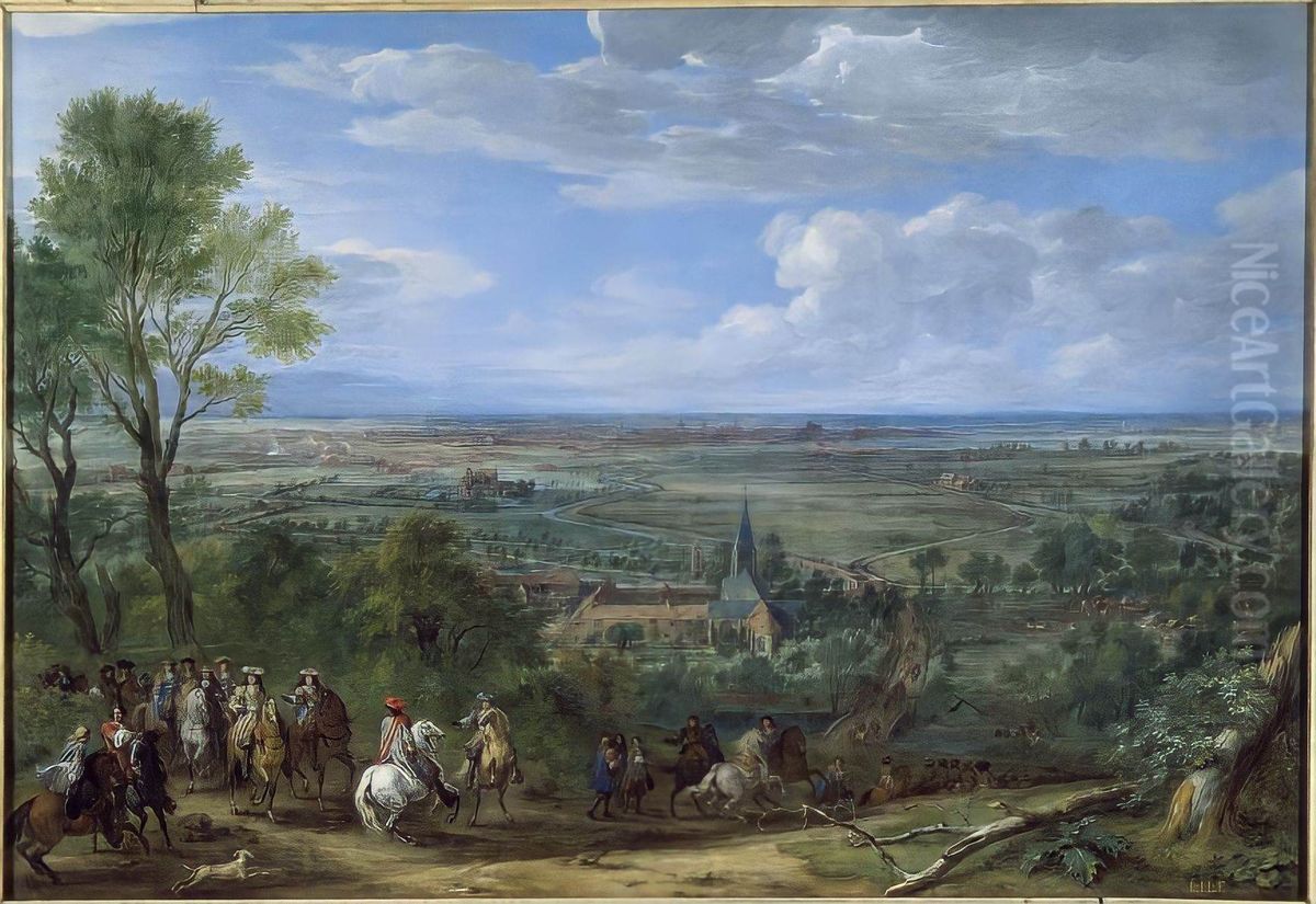 Arrival of Louis XIV at the siege of Lille, view from the priory of Fives, 9-27 August 1667 Oil Painting by Adam Frans van der Meulen