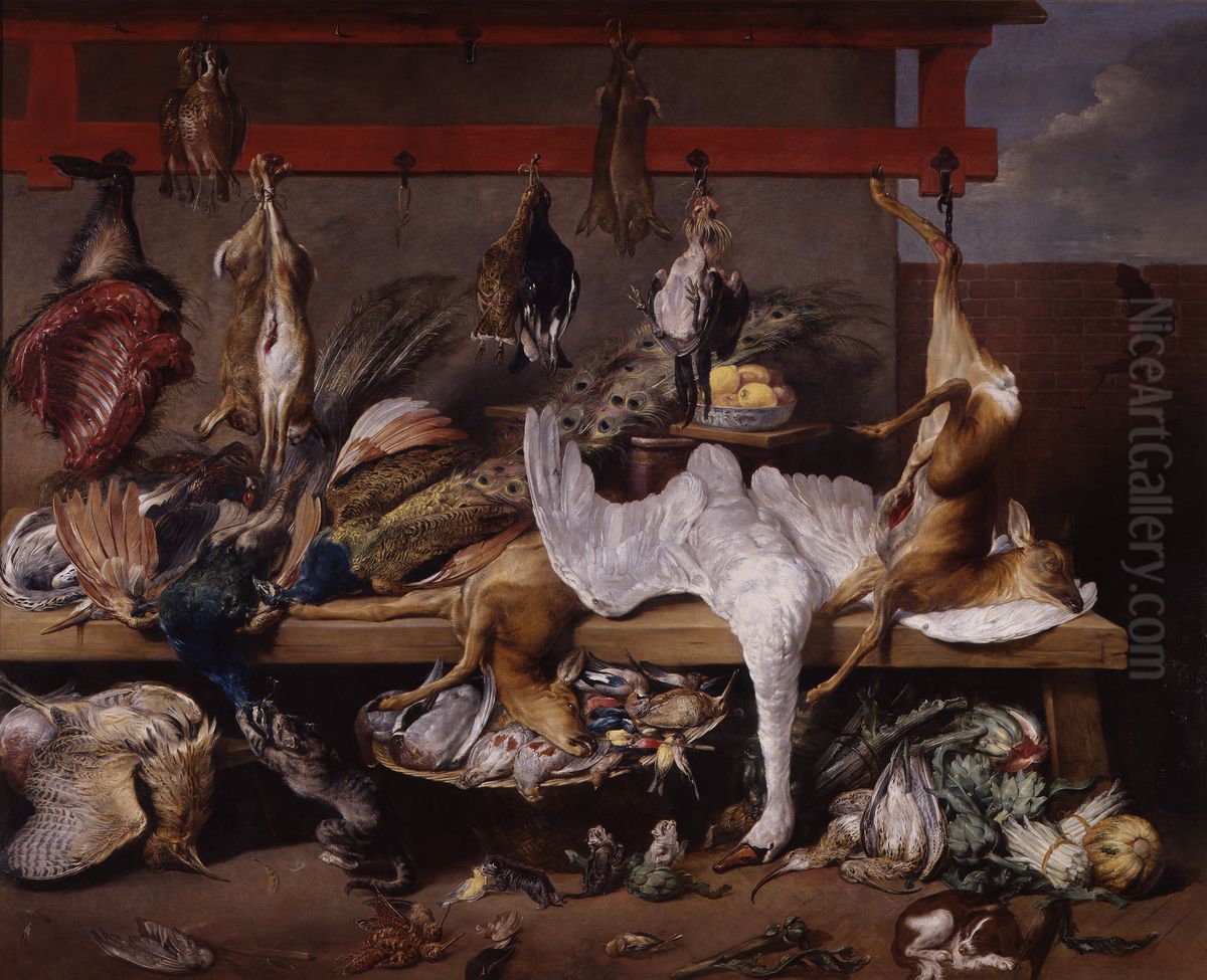 Table de cuisine avec gibier et legumes Oil Painting by Frans Snyders Table de cuisine avec gibier et legumes Oil Painting by Frans Snyders