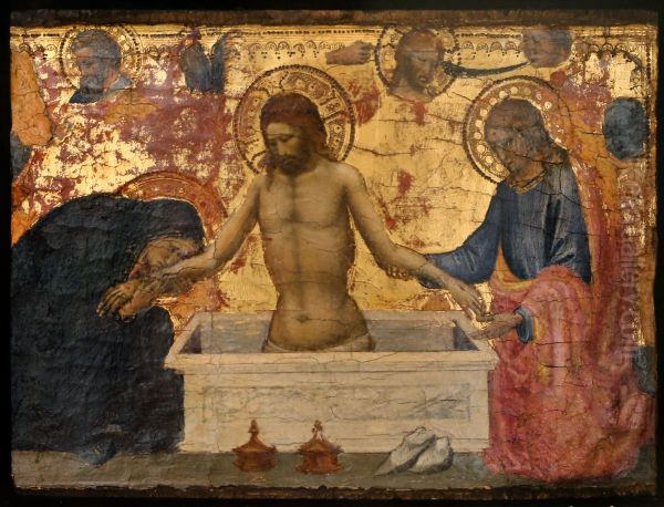 Scenes de la Vie du Christ : Christ au sepulcre entre la Vierge et saint Jean. Oil Painting by Mariotto Di Nardo
