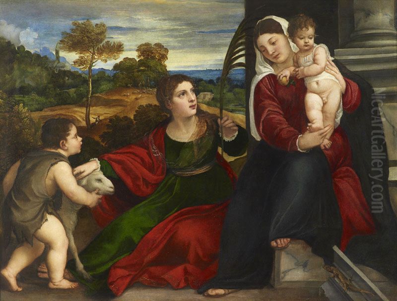 La Vierge, l'Enfant, sainte Agnes et saint Jean Baptiste Oil Painting by Titian