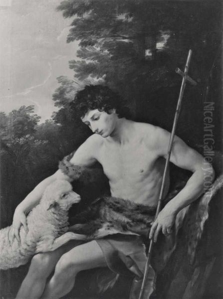 Saint Jean Baptiste caressant l'agneau sans tache Oil Painting by Guido Reni