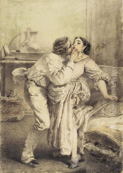 In a Bedroom Oil Painting by Mihaly Zichy