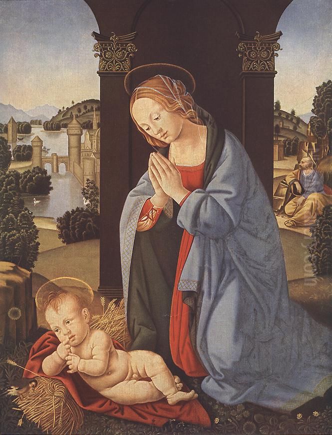 Holy Family Oil Painting by Lorenzo Di Credi