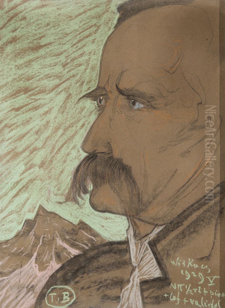 Portrait of Jedrzej Marusarz, in profile with the mountain background Oil Painting by Stanislaw Ignacy Witkiewicz (Witkacy)