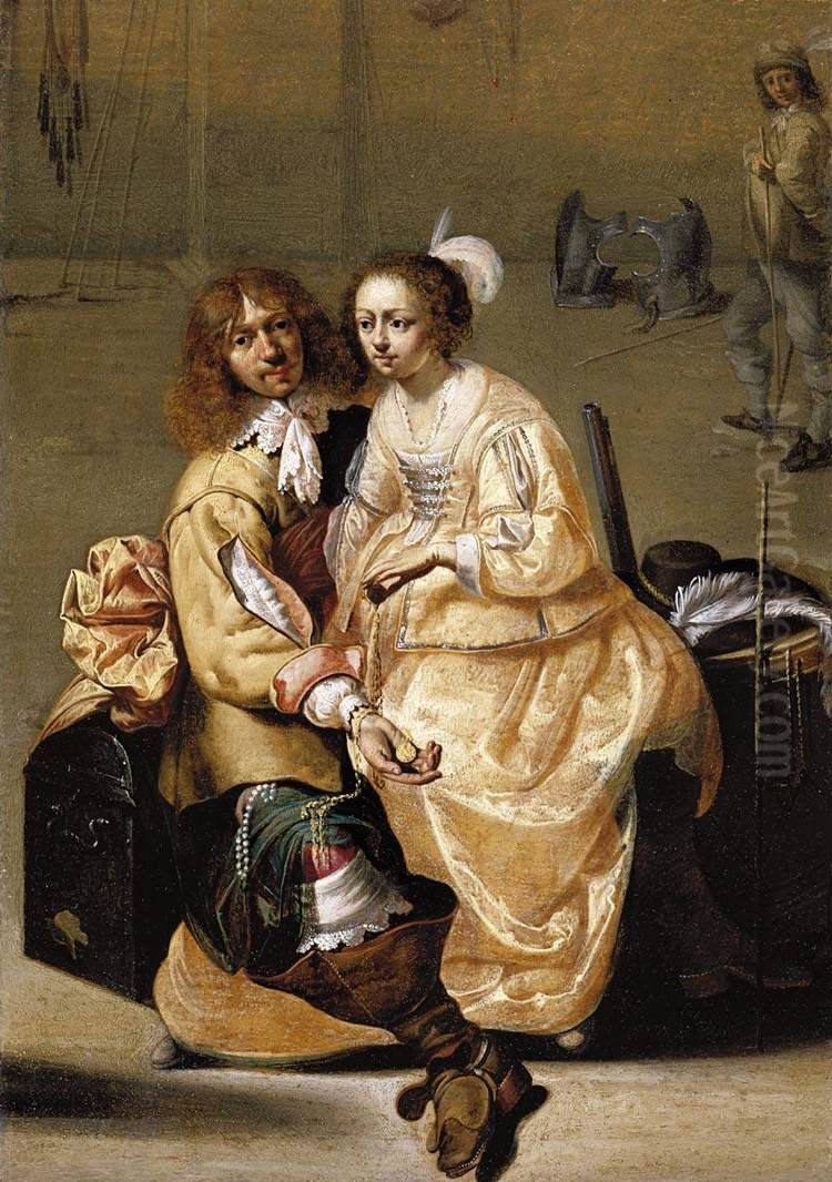 A Guardroom Interior Oil Painting by Jacob Duck