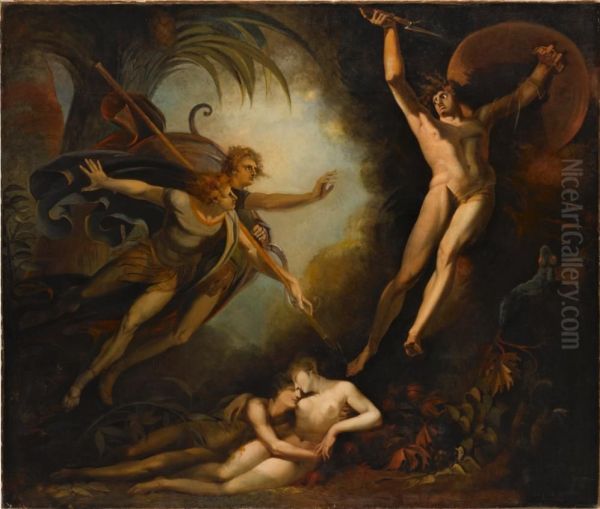 Satan, von Ithuriels Speer beruhrt Oil Painting by Henry Fuseli