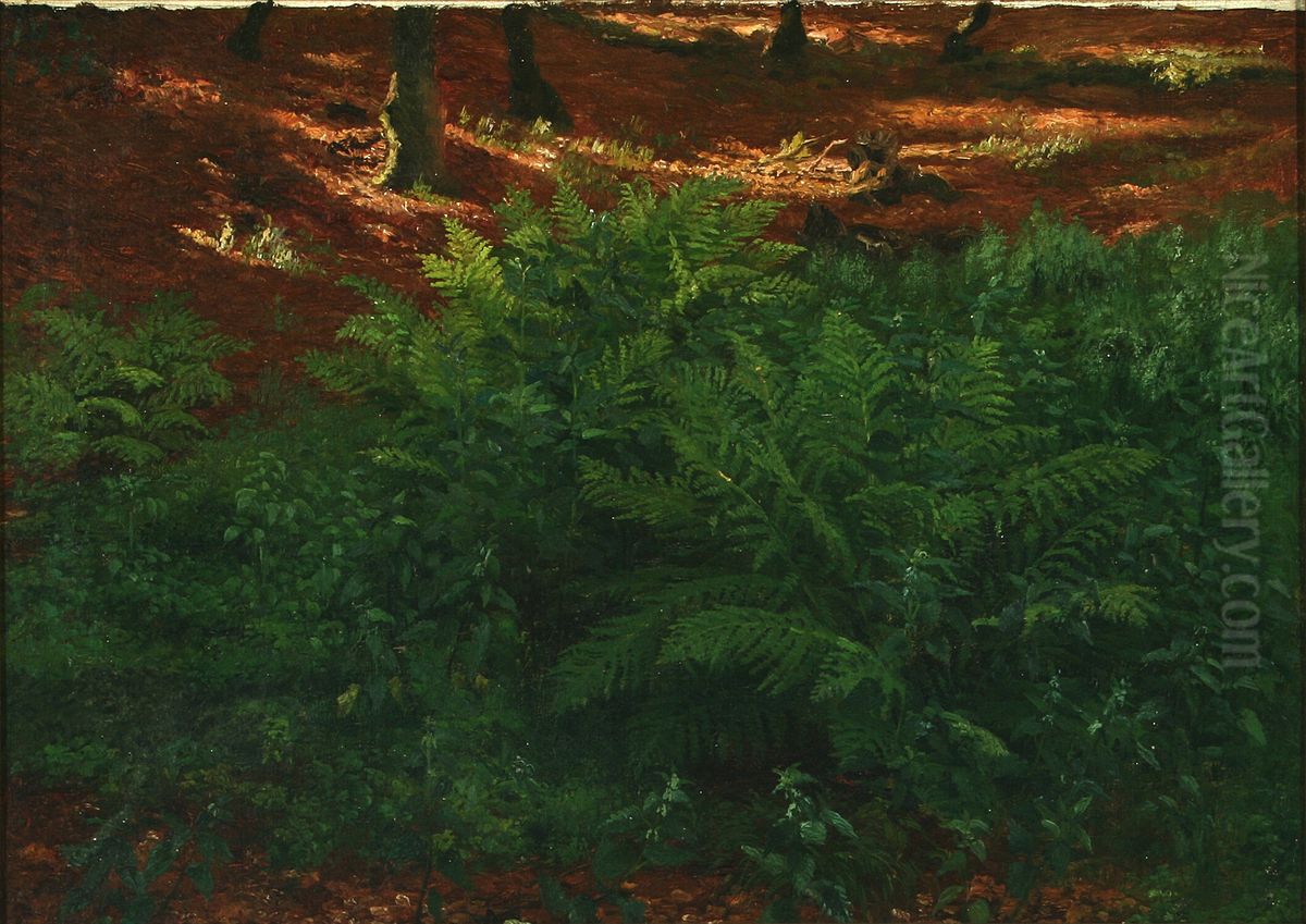 Forest floor in the sun Oil Painting by Johan Ulrik Bredsdorff