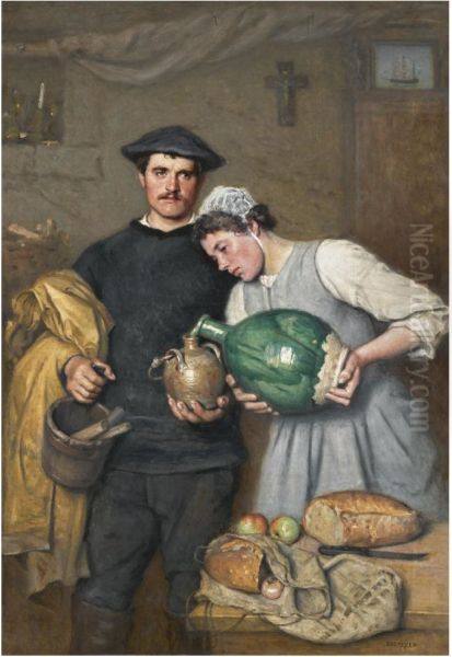 Depart pour la peche Oil Painting by Jacques-Eugene Feyen