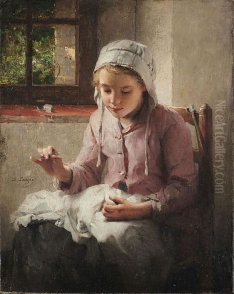Sewing Oil Painting by Desire Francois Laugee