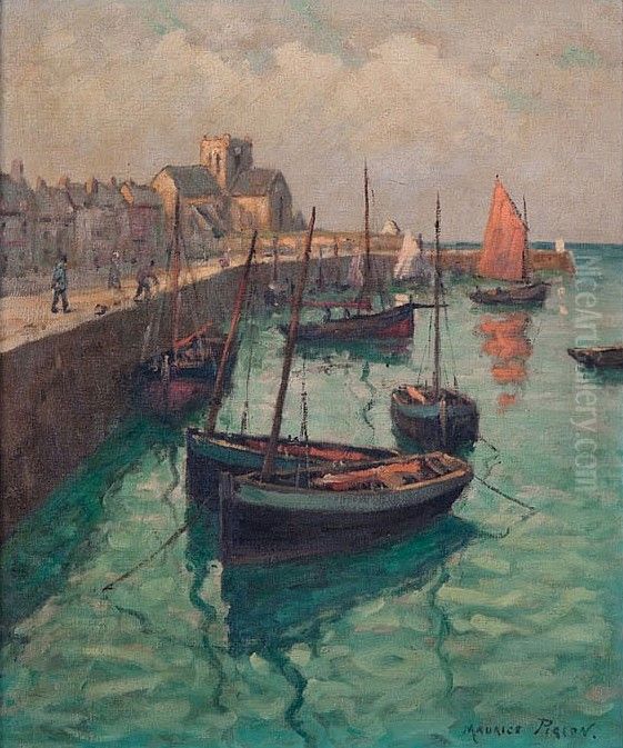 Le Port de Barfleur (Manche) Oil Painting by Maurice Pigeon