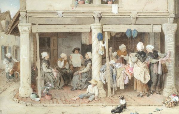 A shop at Dol Oil Painting by Myles Birket Foster