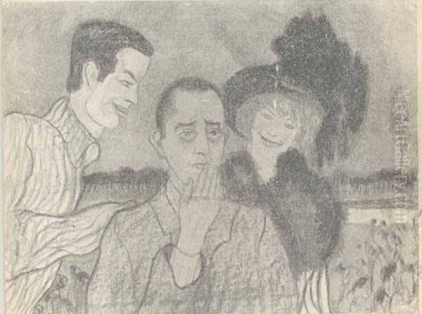 Trzy postacie w pejzazu lakowym Oil Painting by Stanislaw Ignacy Witkiewicz (Witkacy)