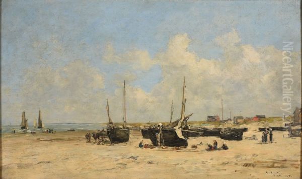 Plage de Berck a maree basse Oil Painting by Eugene Louis Boudin
