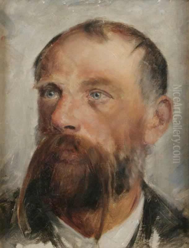 Portrait of the PoetJaroslav Vrchlicky Oil Painting by Vojtech (Adalbert) Hynais