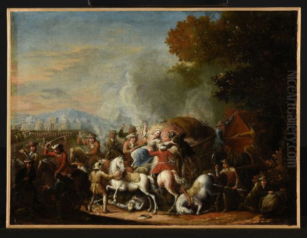 L'attaque d'une charrette Oil Painting by Louis Joseph Watteau