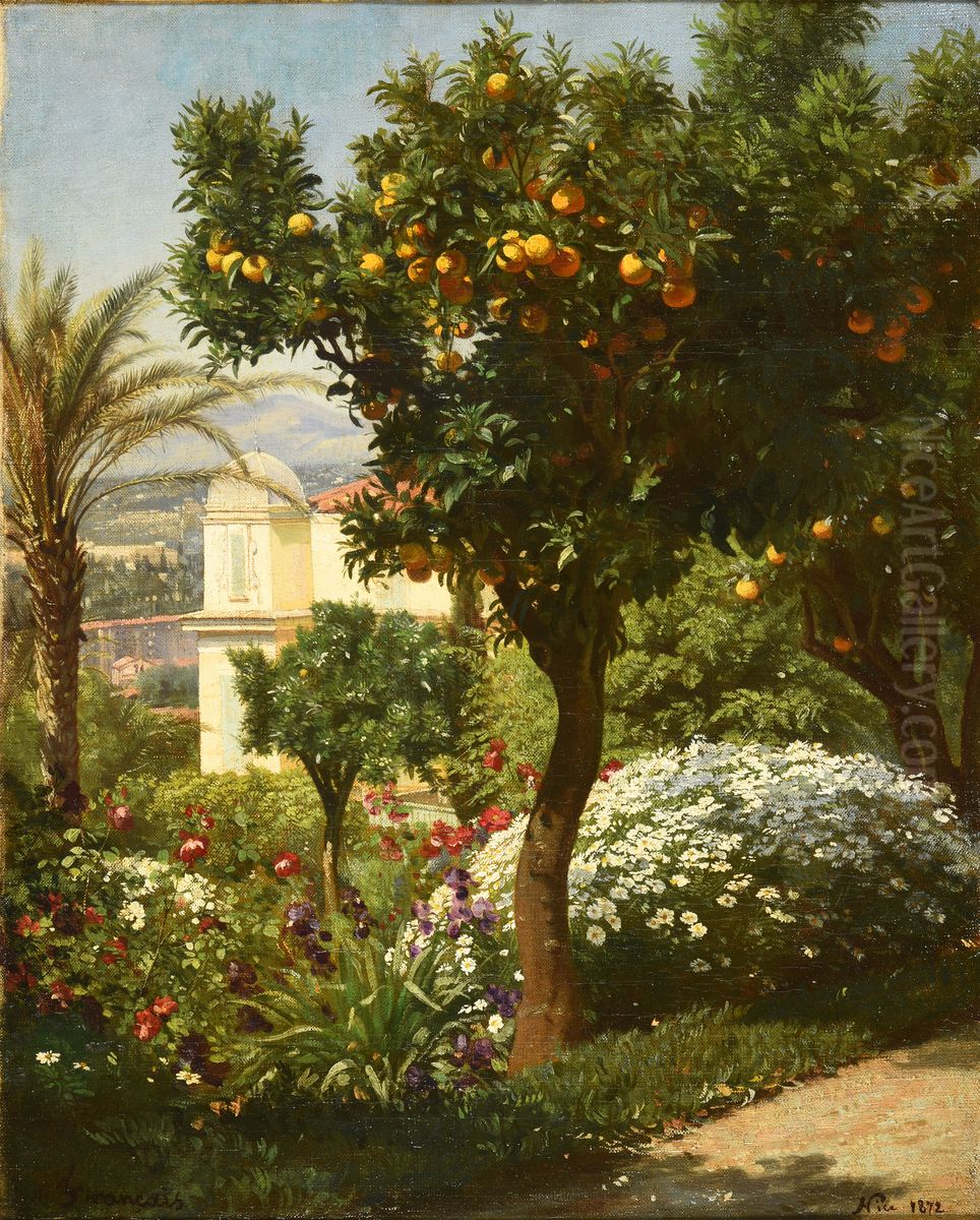 Un oranger dans la Villa Fremy a Nice Oil Painting by Francois-Louis Francais