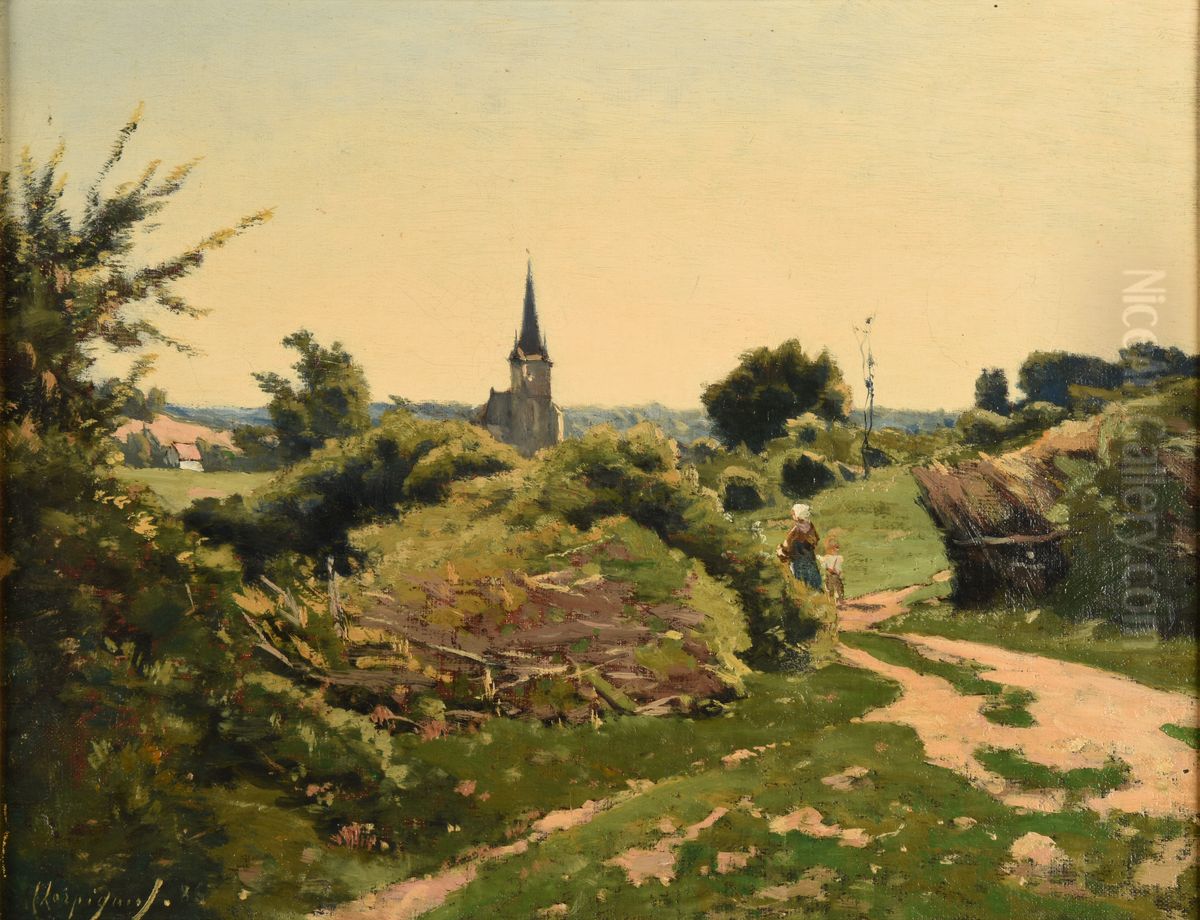 Temps de soleil a Saint-Prive Oil Painting by Henri Harpignies
