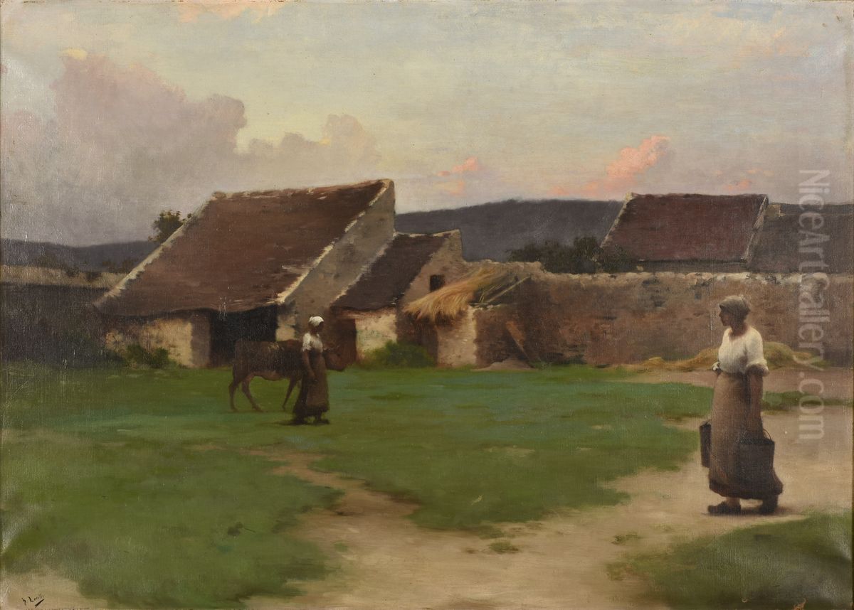 Une cour de ferme Oil Painting by Henry Lerolle