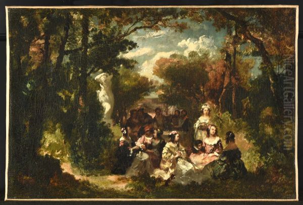 Societe elegante dans un parc Oil Painting by Narcisse Virgilio Diaz