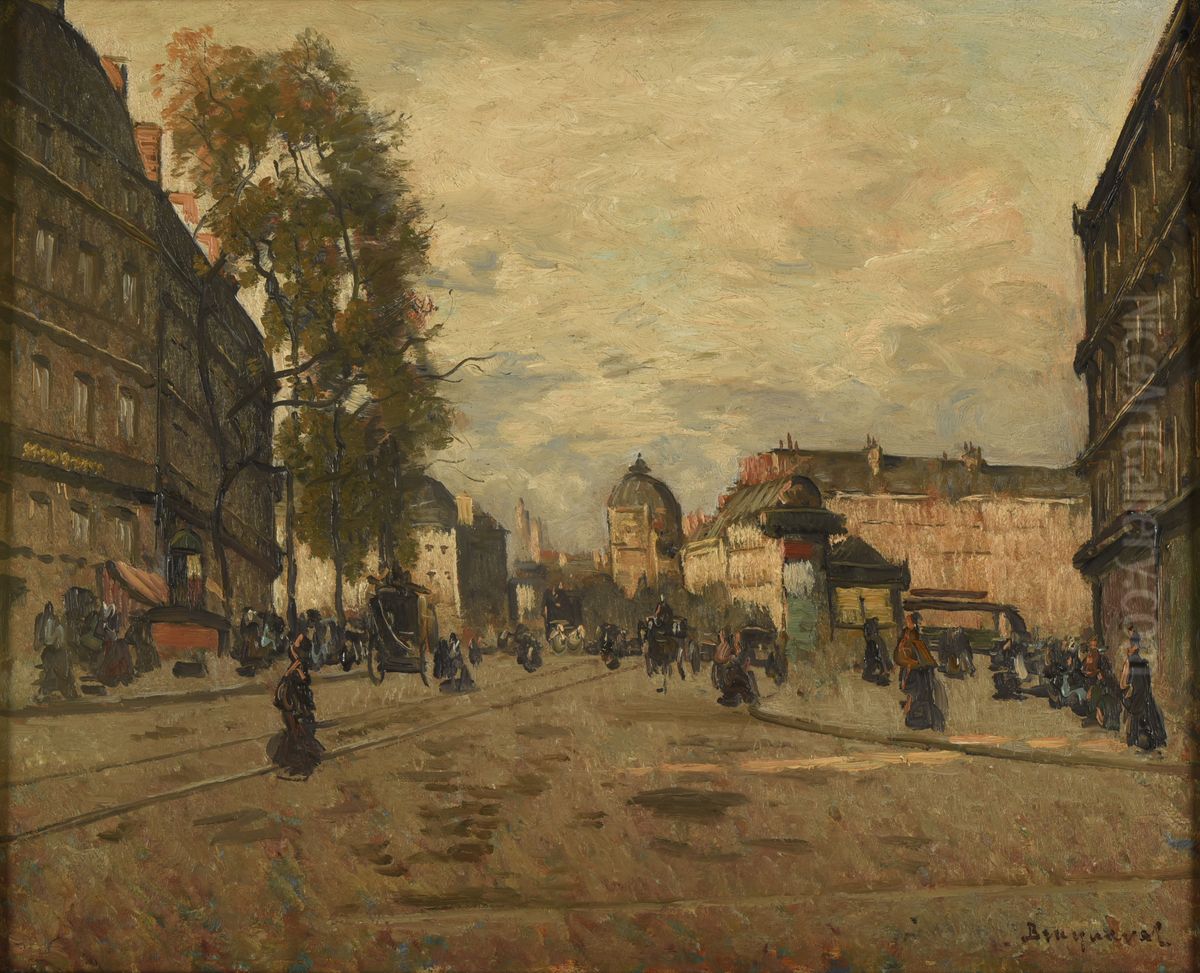 La place Saint-Michel a Paris Oil Painting by Louis Braquaval