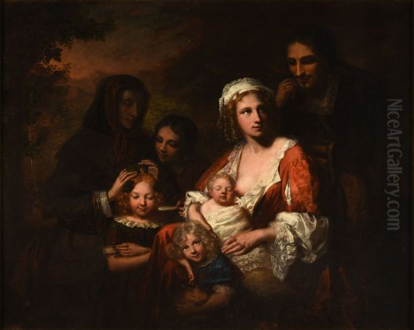 La Famille de Colbert Oil Painting by Charles Auguste Herbe