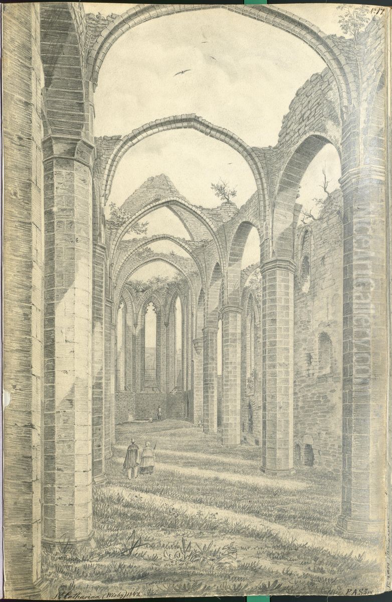 St Katarina church ruin, Visby, Gotland Oil Painting by Pehr Arvid Save