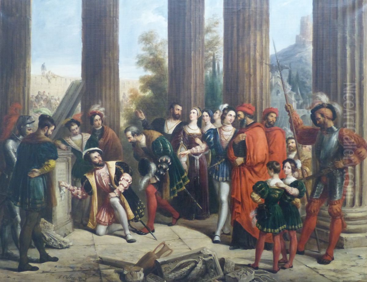 Visit of Francois Ier to Nimes monuments Oil Painting by Alexandre-Marie Colin