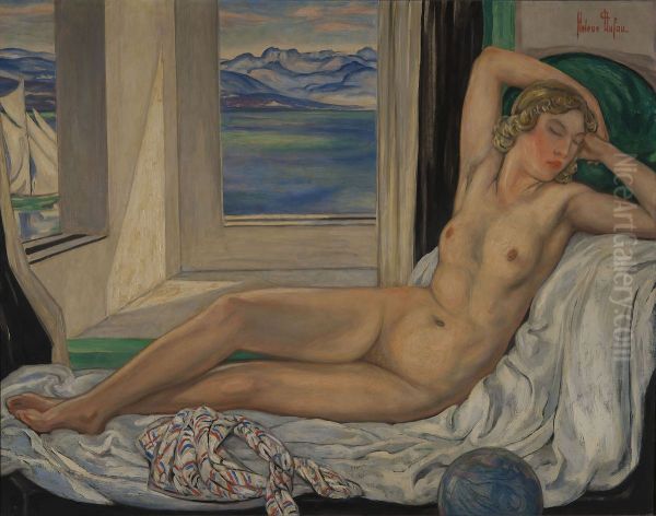 Nu au bord de la Mediterranee Oil Painting by Clementine-Helene Dufau