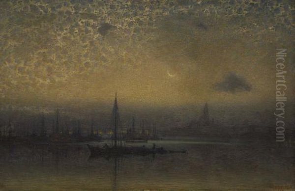 Venezia Notturno In Laguna Oil Painting by Alfonso Canciani
