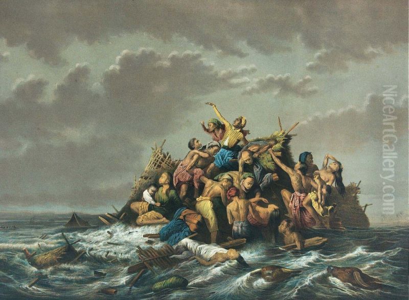Een overstroming op Java Oil Painting by Raden Saleh
