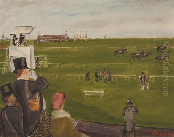 Horserace Oil Painting by Jeno FEIKS