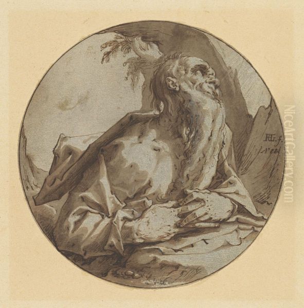 A Hermit Saint (Jerome?) Oil Painting by Hendrik Goltzius