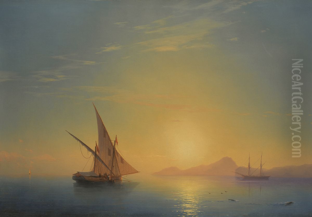 The Island of Ischia at Sunset (Sunset over Ischia) Oil Painting by Ivan Aivazovsky