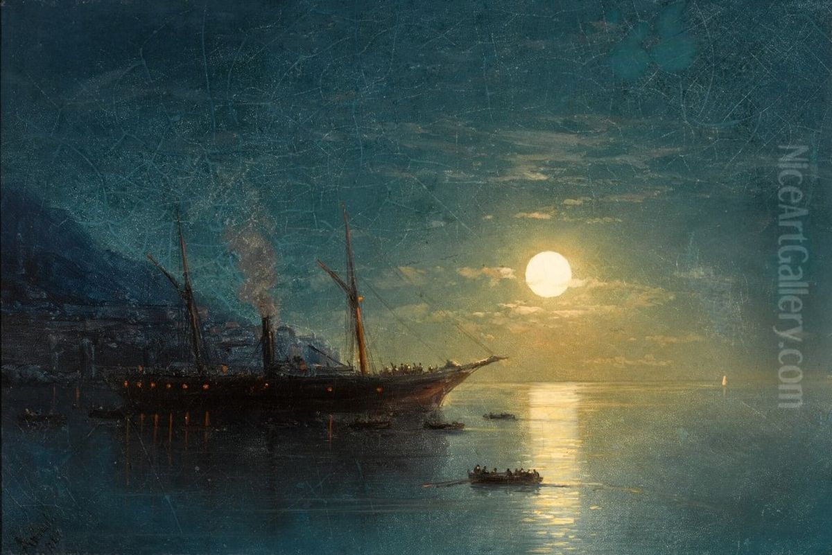 Steamboat on a Moonlit Night Oil Painting by Ivan Aivazovsky